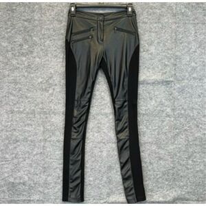 BCBGMAXAZRIA Pants Women's XXS Black Faux Leather Stephen Moto Mid-rise Leggings